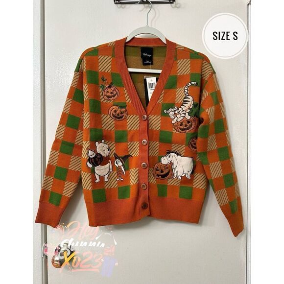 Disney Winnie the Pooh Plaid Pumpkins Women's Cardigan Size S - Picture 1 of 6